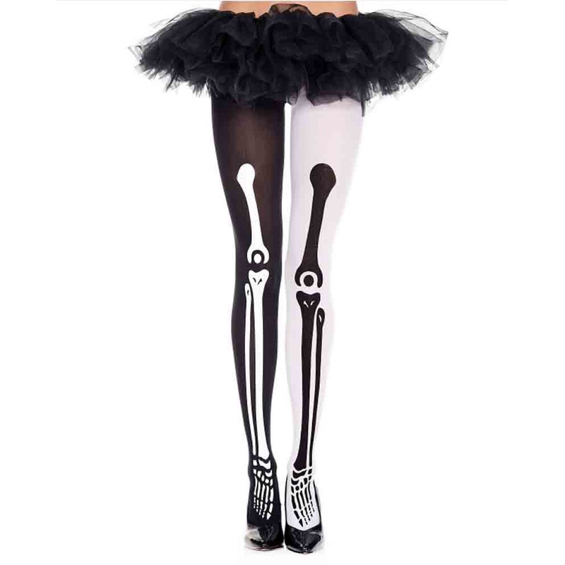 Skeleton Mismatch Print Pantyhose