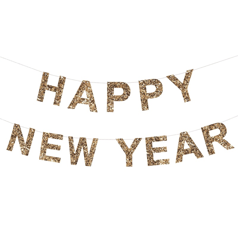 Gold Glitter Happy New Year Garland Set