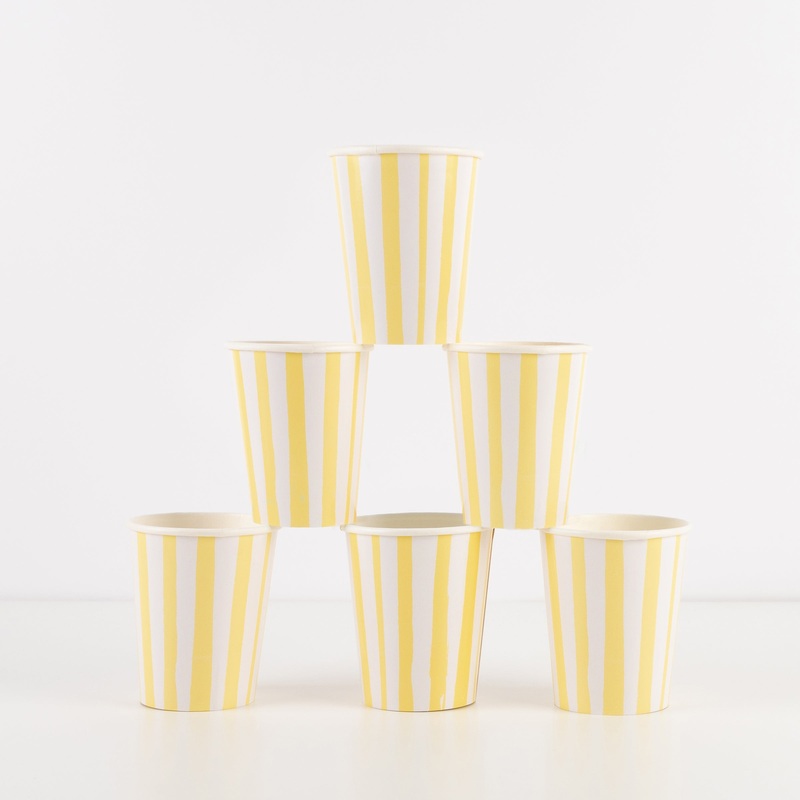 Yellow Stripe Cups (x 8)