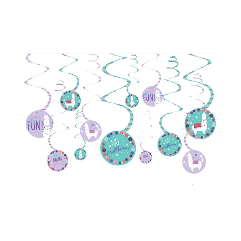 Llama Fun Hanging Swirl Decorations Pack of 12