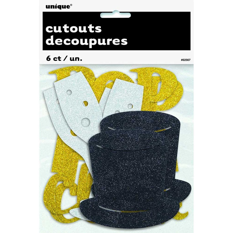New Year Mini Glitter Cutouts Pack of 6
