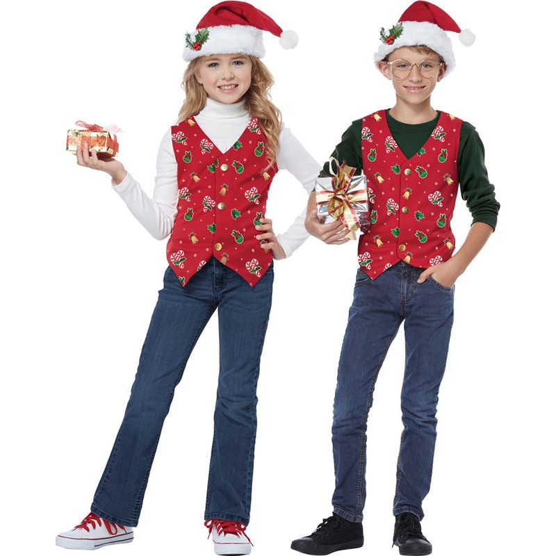 Red Christmas Holiday Vest Kids Costume