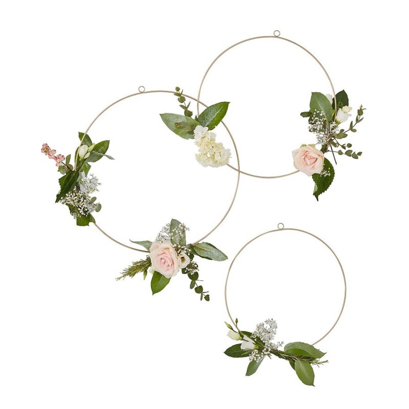 Gold Wedding Floral Hoops Pack of 3
