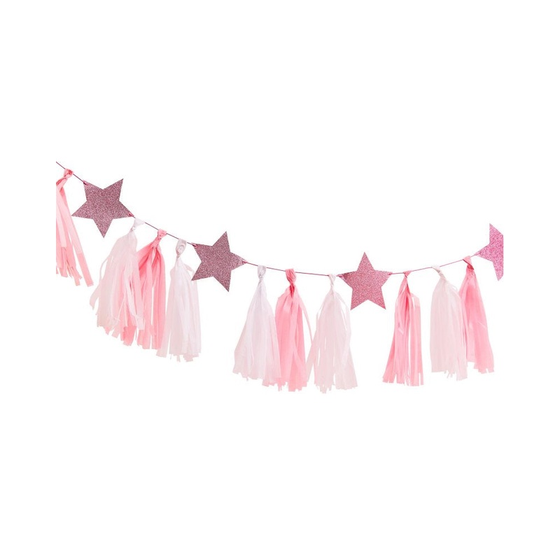 Pamper Party Pink Glitter Stars Tassel Garland