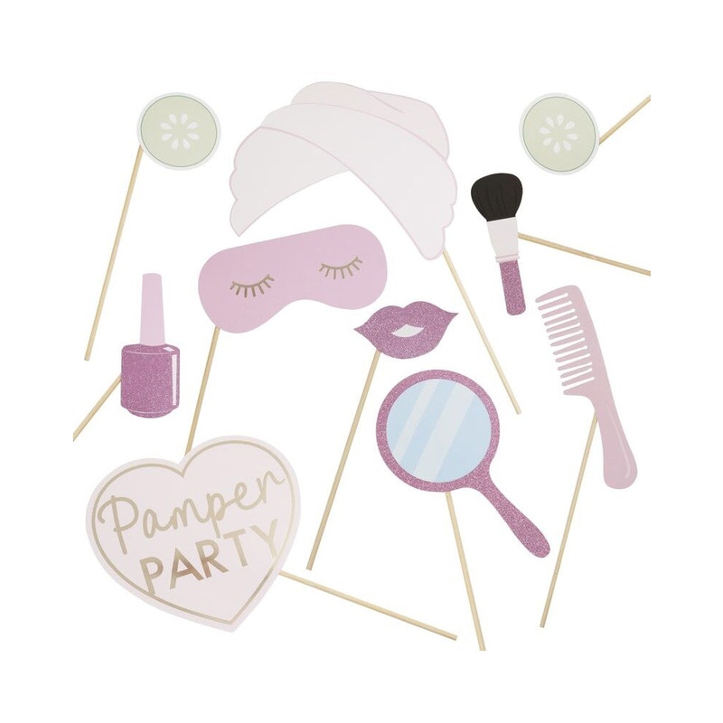 Pamper Party Pink Glitter and Foiled Photobooth Props Pack of 10