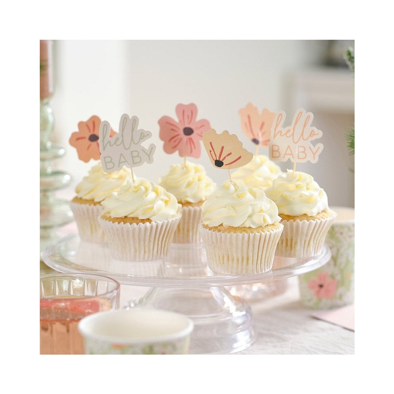 Floral Baby Cupcake Toppers Pack of 12
