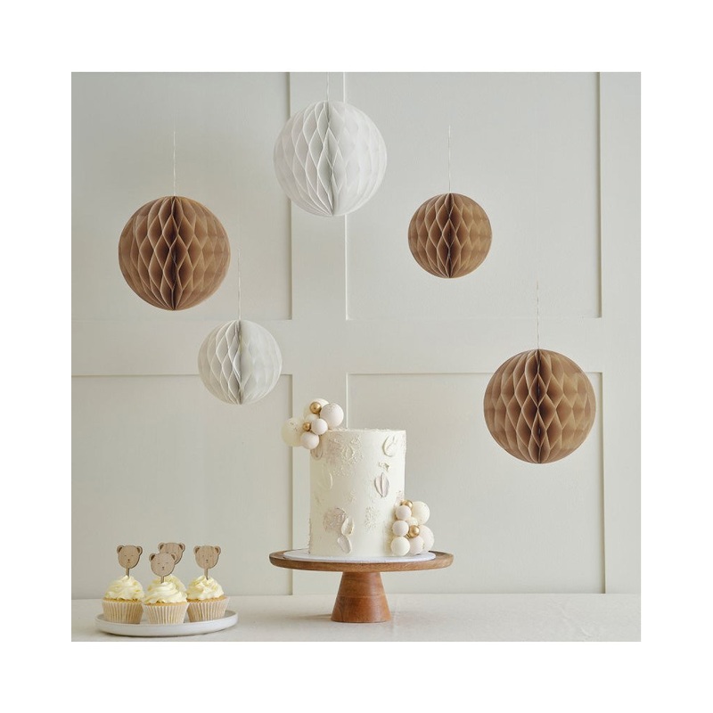 Teddy Bear Honeycomb Decorations Pack of 5