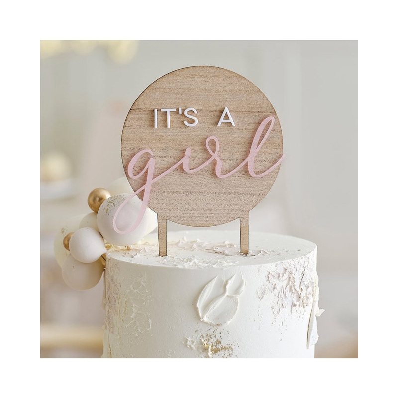 Teddy Bear Its a Girl Wooden Cake Topper