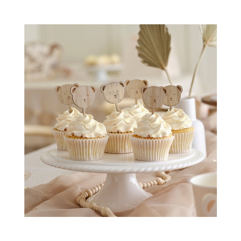 Teddy Bear Wooden Cupcake Toppers Pack of 6