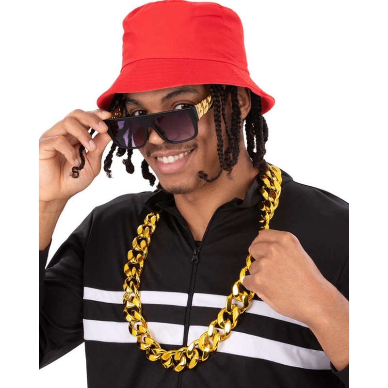 90s Hip Hop Bucket Hat Sunglasses and Necklace