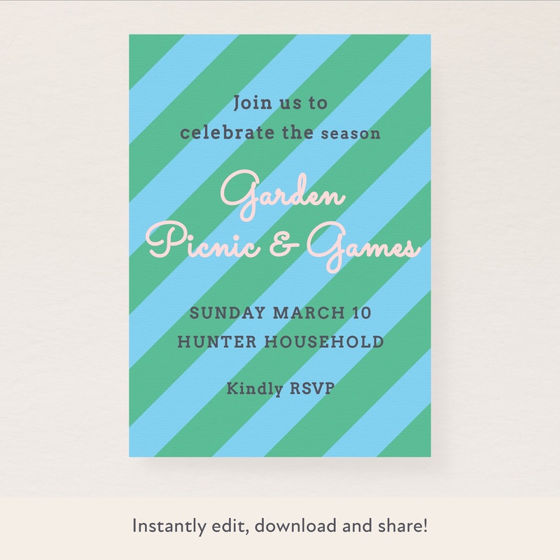 Green/Blue Fun Stripe Download & Print Invitation