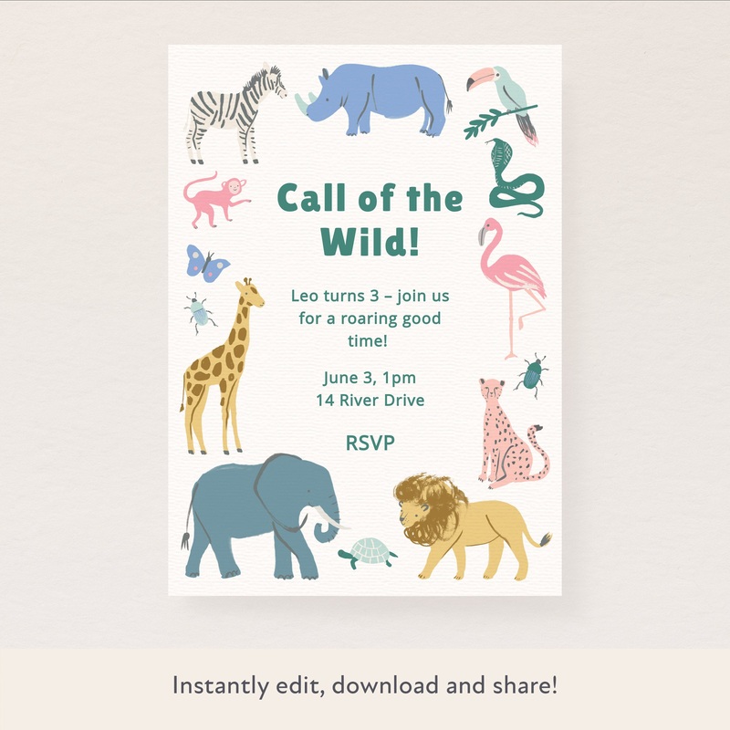 Safari Animals Download & Print Invitation