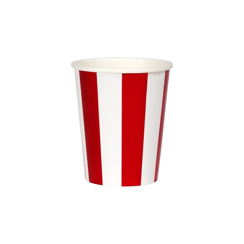 Shiny Red Stripe Party Cups (x 8)