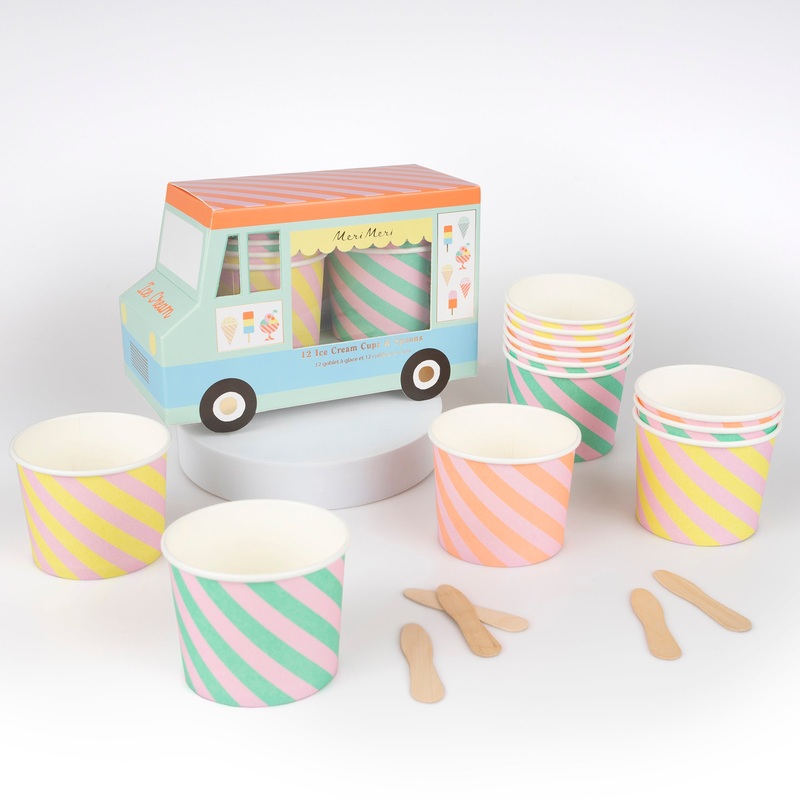 Ice Cream Cups & Spoons (x 12)