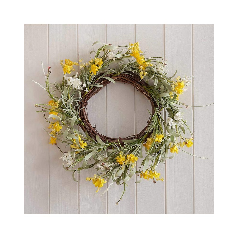 Eggciting Easter Yellow Artificial Flower Foliage Spring Wreath