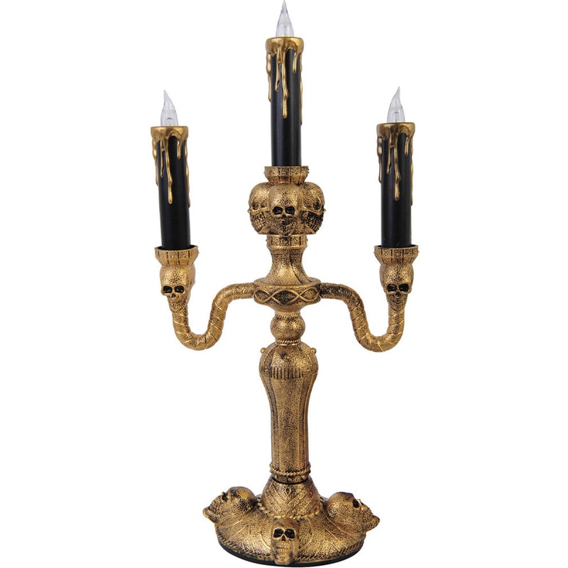 Halloween Light Up Golden Creepy Candelabra 35cm