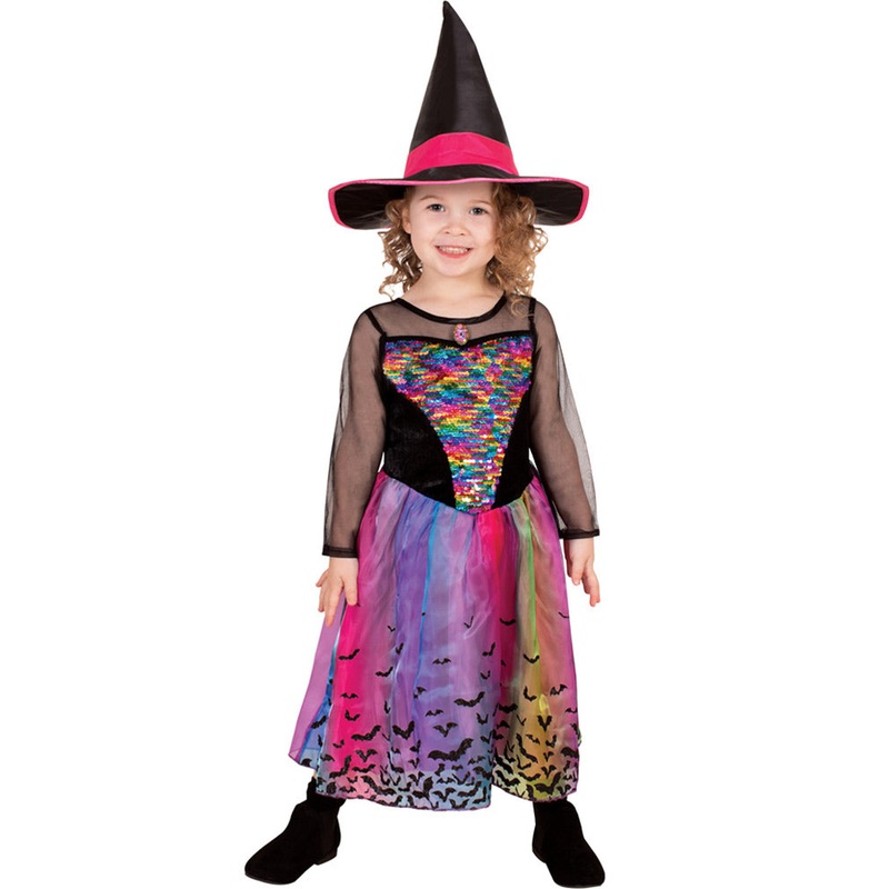 Rainbow Colour Magic Witch Deluxe Girls Costume