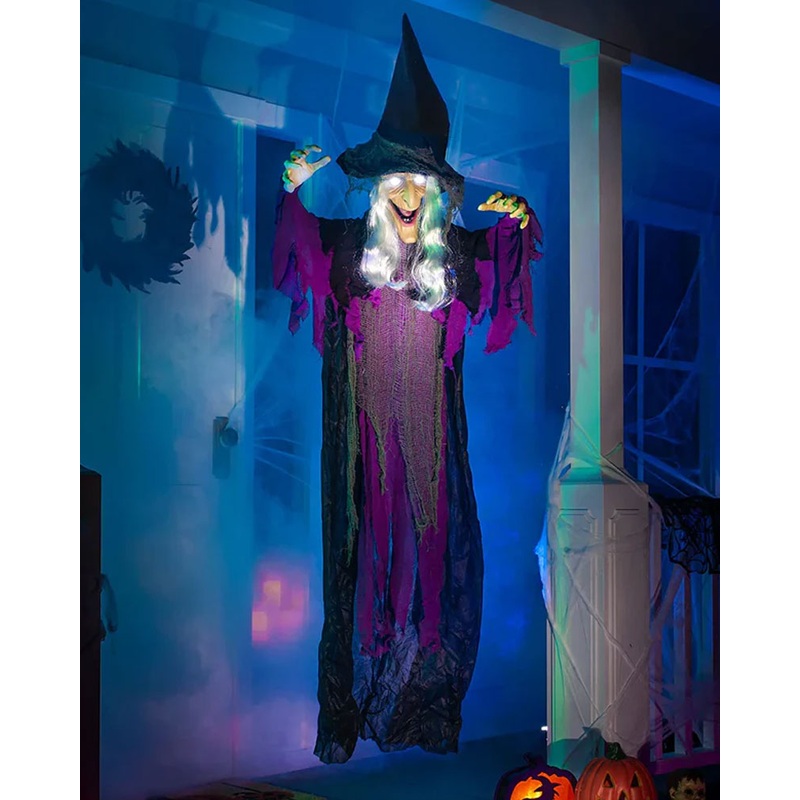 Halloween Hanging Talking Witch With Light Up Eyes 1.8m