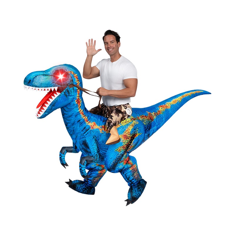 Riding A Raptor Blue Inflatable Adults Costume