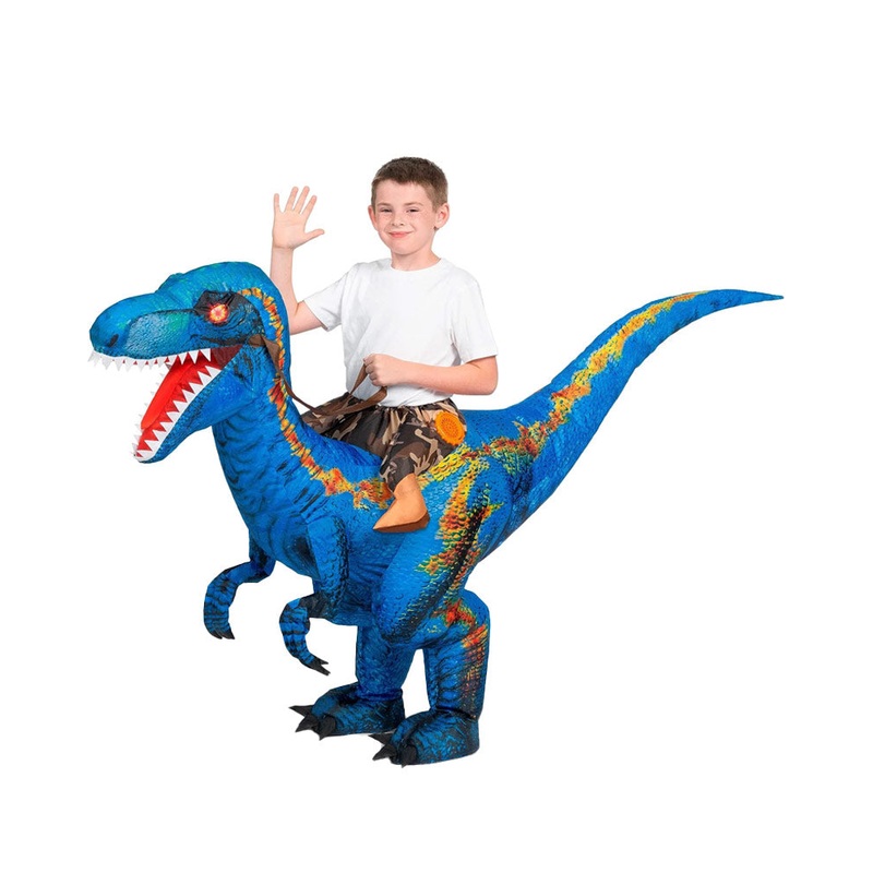 Riding A Raptor Blue Inflatable Kids Costume