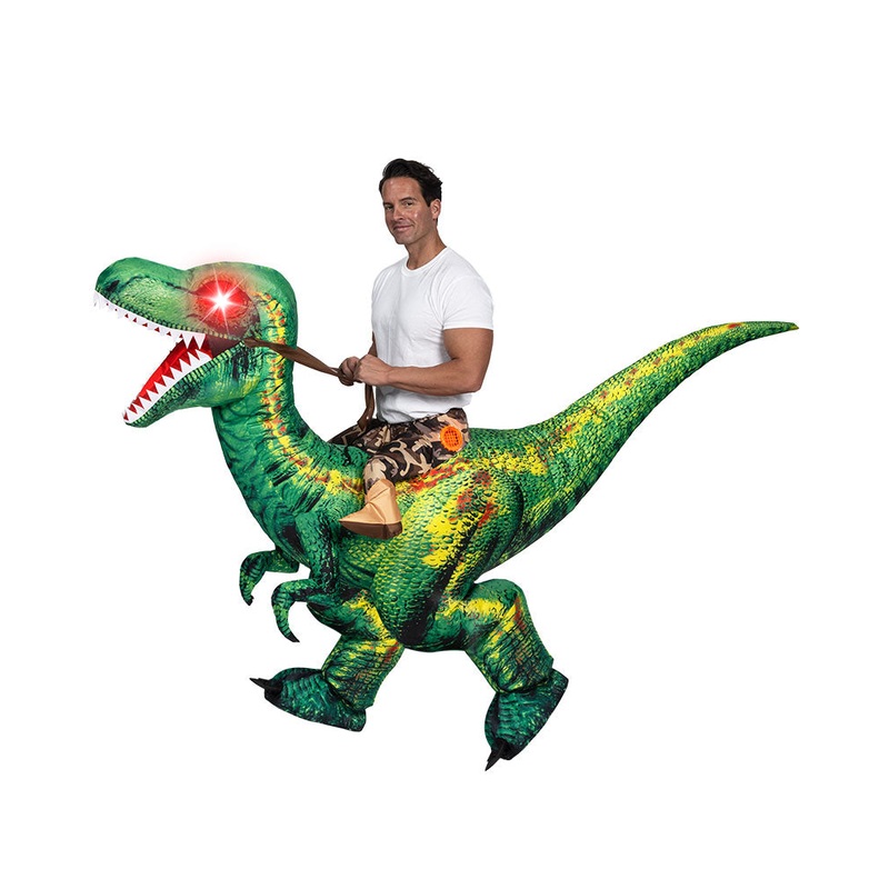 Riding A Raptor Green Inflatable Adults Costume