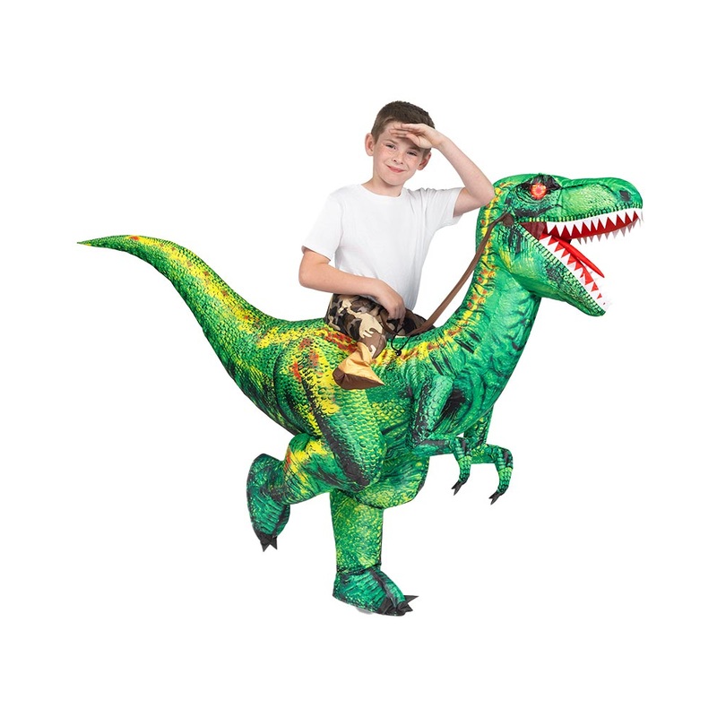 Riding A Raptor Green Inflatable Kids Costume
