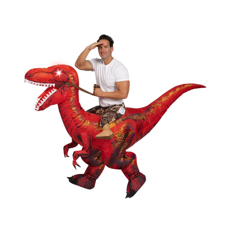 Riding A Raptor Red Inflatable Adults Costume