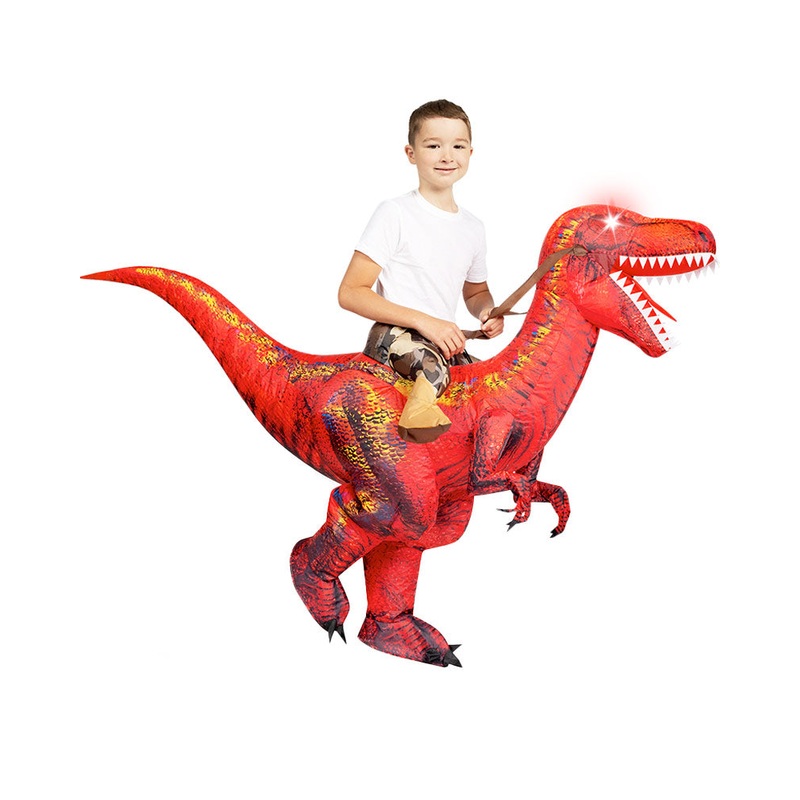 Riding A Raptor Red Inflatable Kids Costume