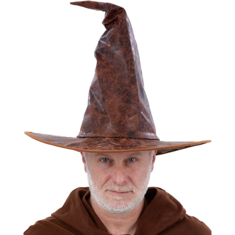Distressed Brown Mock Leather Wizard Hat