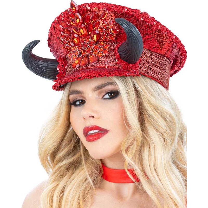 Fever Devil Red Sequin Deluxe Captains Hat