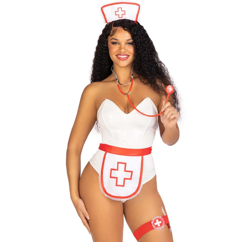 Nurse Apron Headband Stethoscope Garter and Syringe Pen Set