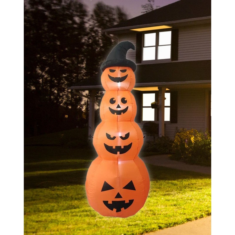 Pumpkin Stacked with Witches Hat Lawn Inflatable 2.4m