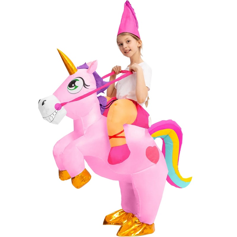 Riding A Pink Unicorn Inflatable Kids Costume