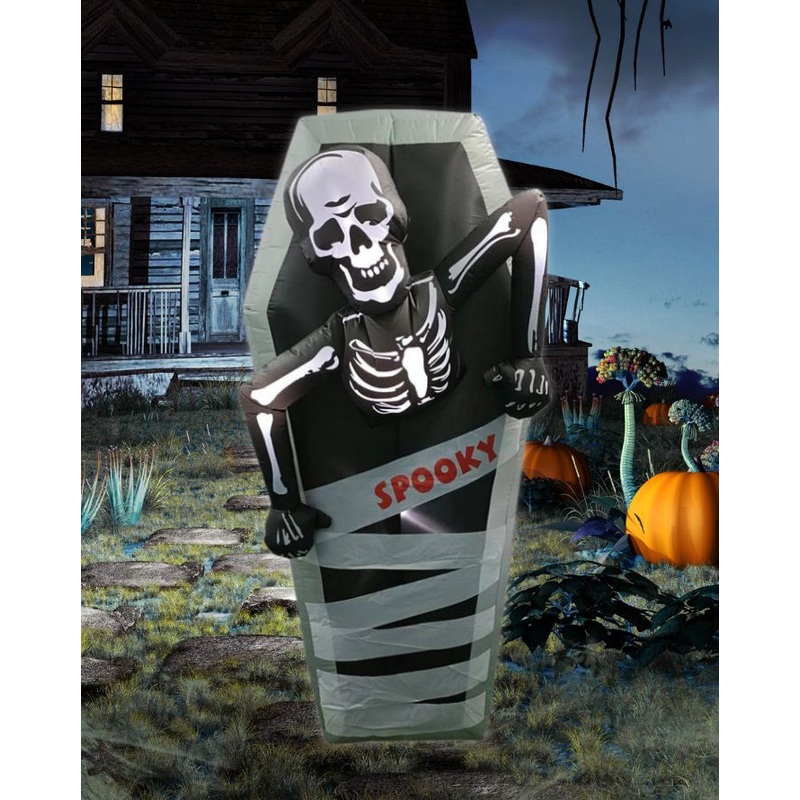 Tall Skeleton in Coffin Lawn Inflatable 1.5m