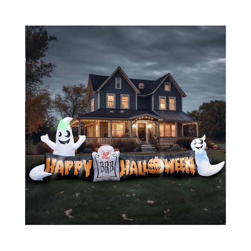 Happy Halloween with Ghosts Sign Lawn Inflatable 3.6m