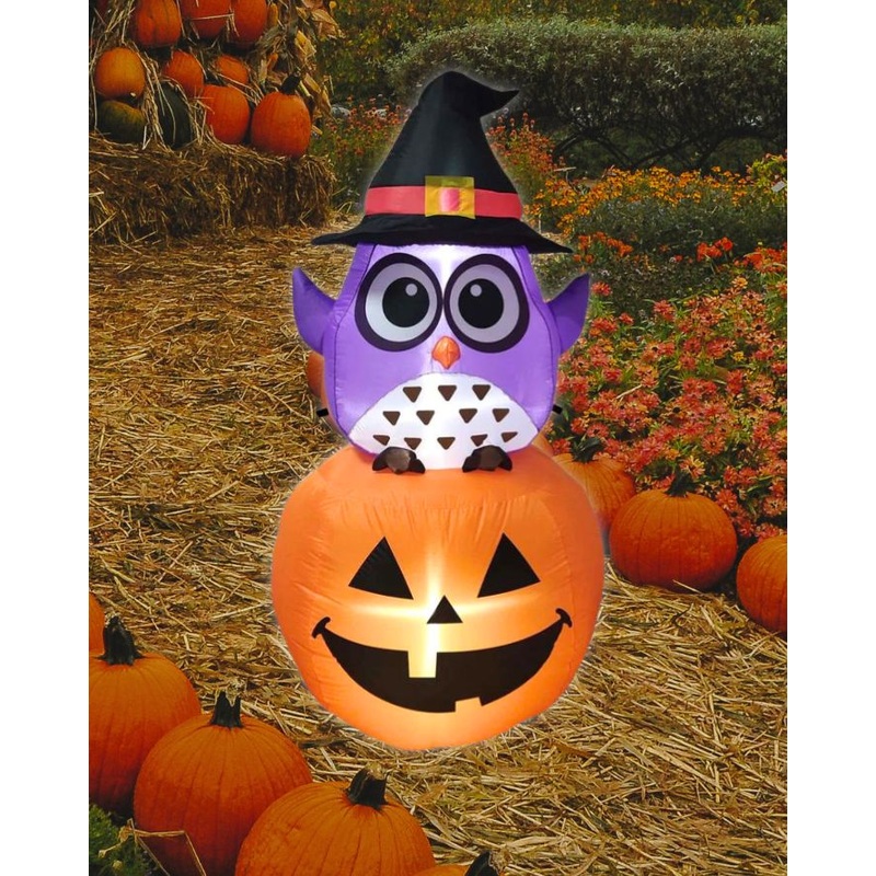 LED Owl On Pumpkin Lawn Inflatable 1.5m
