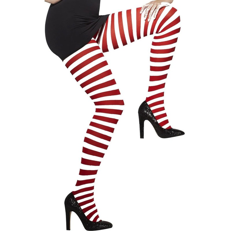 Christmas Red and White Striped Opaque Tights