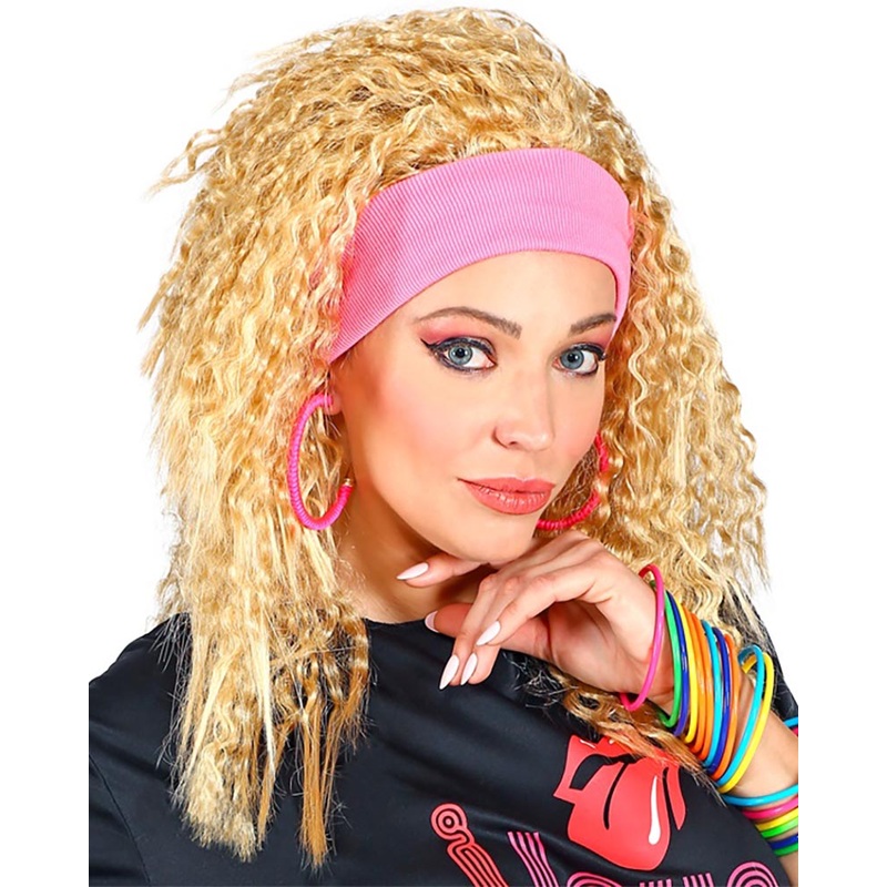 80s Blonde Curly Wig with Headband