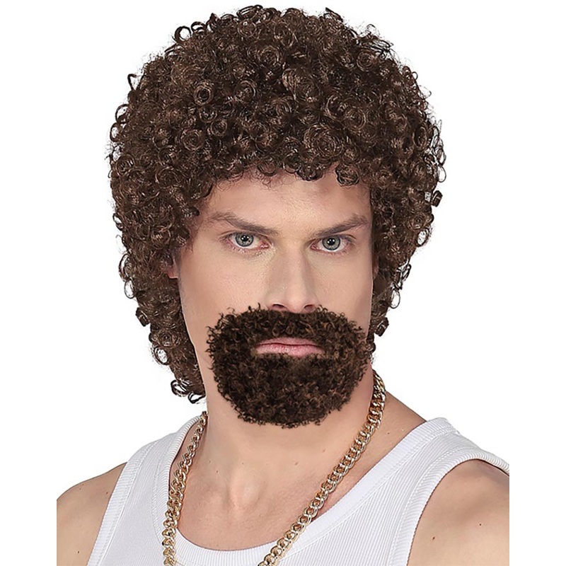 Mr Wonderful Curly Brown Wig and Goatee