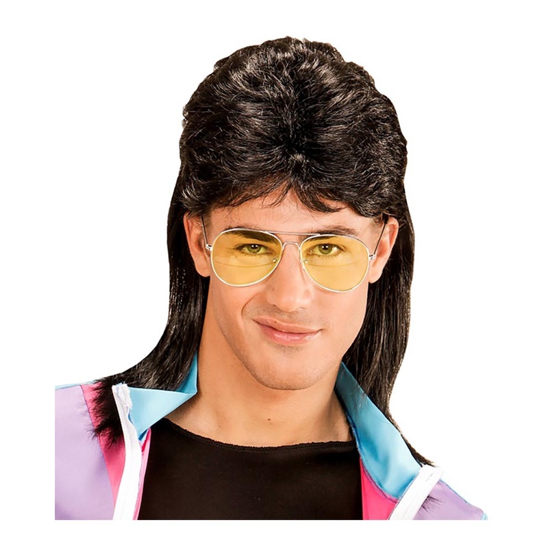 80s Black Mullet Wig and Glasses Set