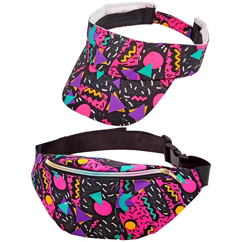 80s Funky Black Visor and Bumbag Set