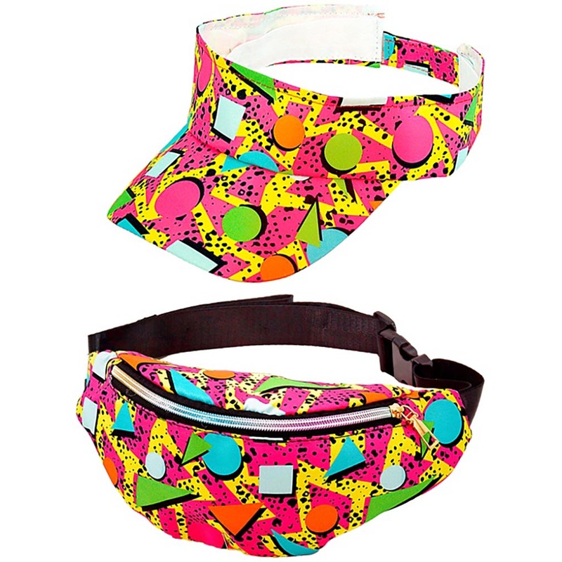 80s Funky Pink Visor and Bumbag Set