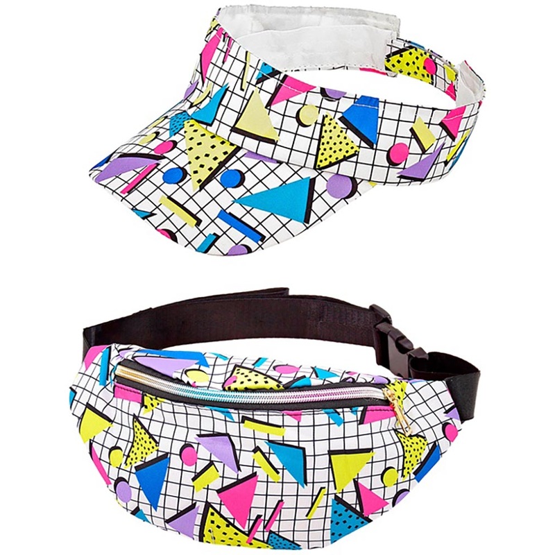 80s Funky White Visor and Bumbag Set