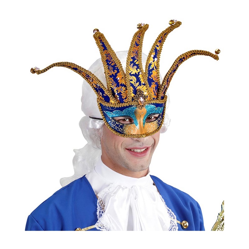 Blue and Gold Jester Eye Mask