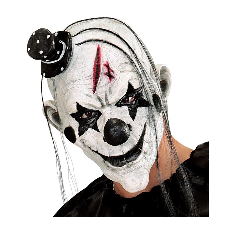 Killer Clown Halloween Mask with Hair and Mini Hat