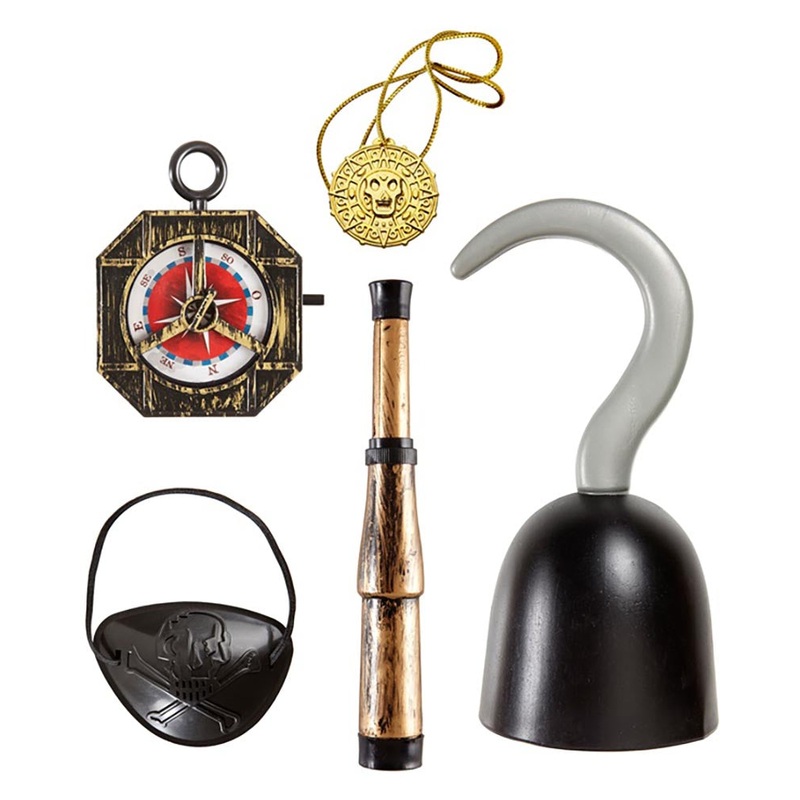 Pirate Hook Compass Spyglass Eyepatch and Necklace Set