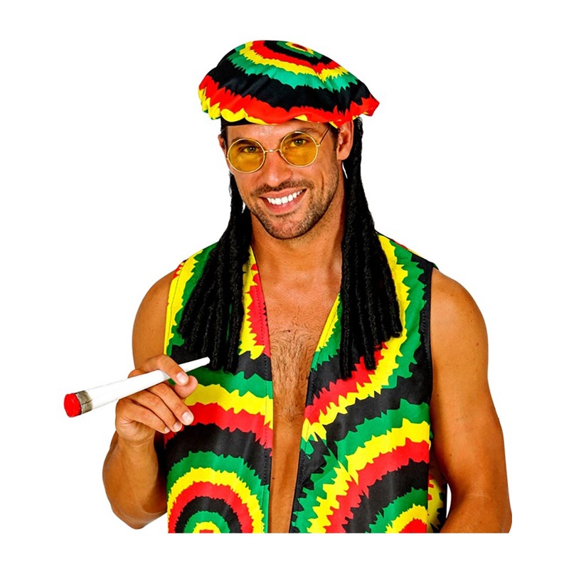 Rastafari Tam with Dreadlocks Glasses and Joint Set