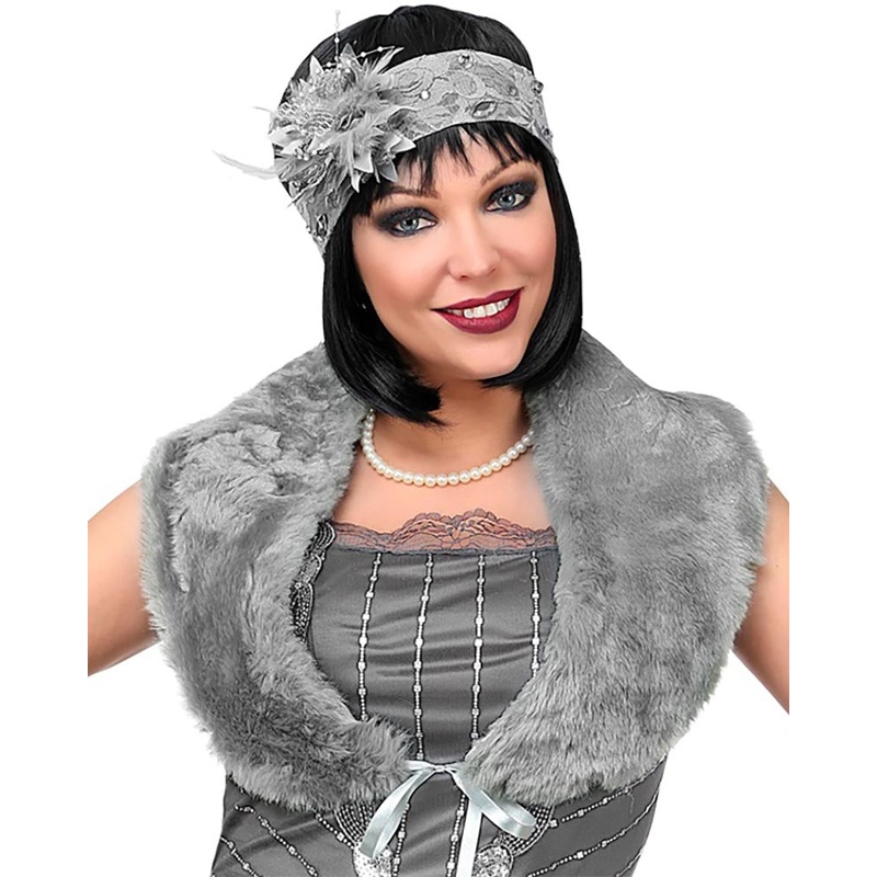 Roaring 20s Flapper Faux Fur Stole and Lace Headband