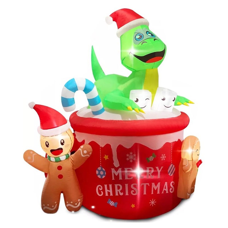 Dinosaur Gingerbread Man Cocoa Mug Lawn Inflatable 1.8m