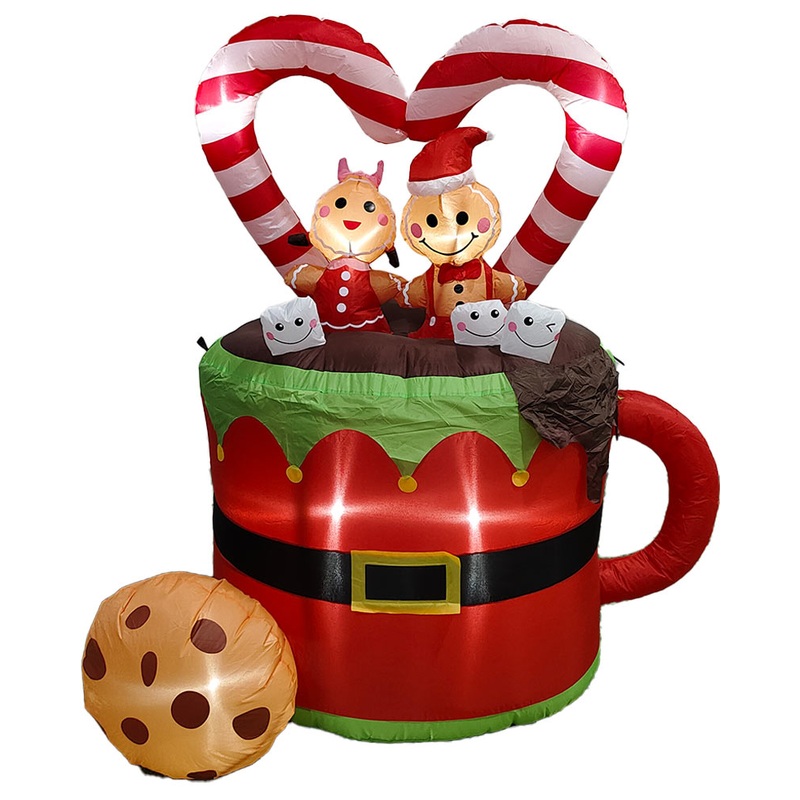 Gingerbread Couple Santa Suit Cocoa Mug Lawn Inflatable 1.5m